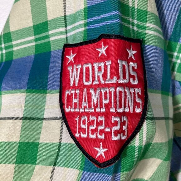 Mens Raw Blue Fearless Rebel Shirt Button Plaid Short Sleeve Embroidered 2XL - Picture 6 of 9